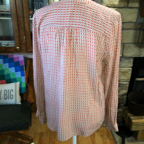 LOFT SIZE LARGE LONG SLEEVE BUTTON CHEST RED/ORANGE TAUPE LIGHTWEIGHT BLOUSE - Picture 3 of 3